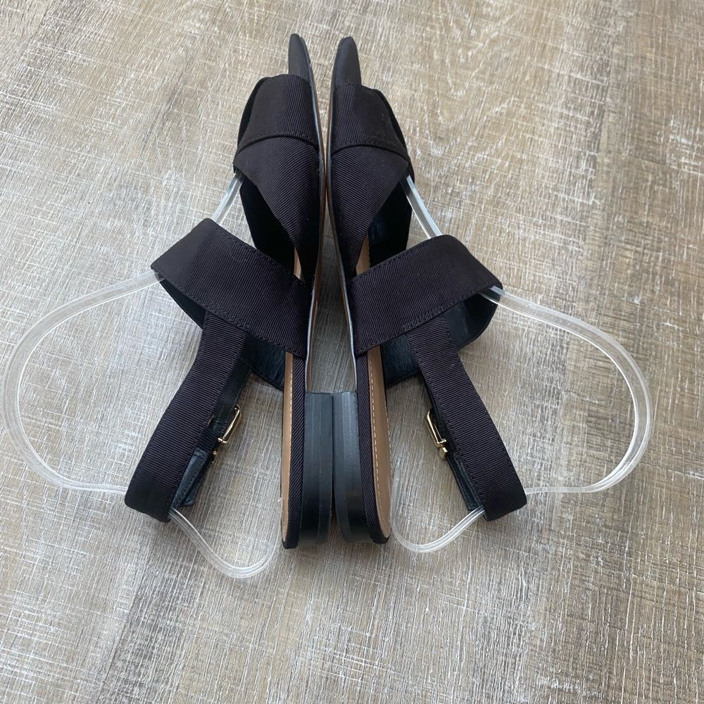 & Other Stories Black Twill Slingback Buckled Sandals Women’s 8 Wide Strap Flats - Picture 11 of 14
